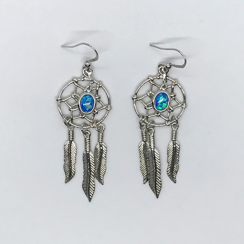 Dream Catcher Earrings with Opal Charm